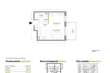 Rzut - Mieszkanie na sprzedaż 1 pokój o powierzchni 27,72 m² - numer C/1/13 w Sochaczewska Vita