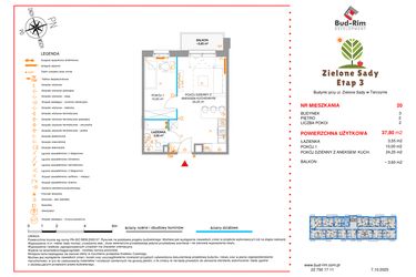 Rzut - Mieszkanie na sprzedaż 2 pokoje o powierzchni 37,8 m² - numer 20 w Zielone Sady etap III