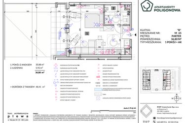 Rzut - Mieszkanie na sprzedaż 1 pokój o powierzchni 36,8 m² - numer 65 w Apartamenty Poligonowa etap 5