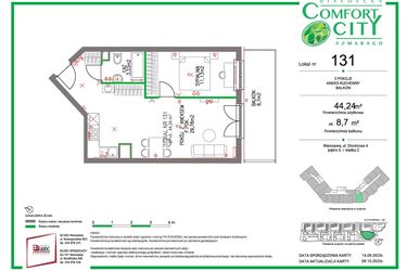 Rzut - Mieszkanie na sprzedaż 2 pokoje o powierzchni 44,24 m² - numer 131 w Comfort City Szmaragd