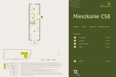 Rzut - Mieszkanie na sprzedaż 2 pokoje o powierzchni 46 m² - numer C58 w Osiedle Imbramowskie