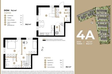 Rzut - Dom na sprzedaż 3 pokoje o powierzchni 74,1 m² - numer 4A w Kasprowicza 4 etap II