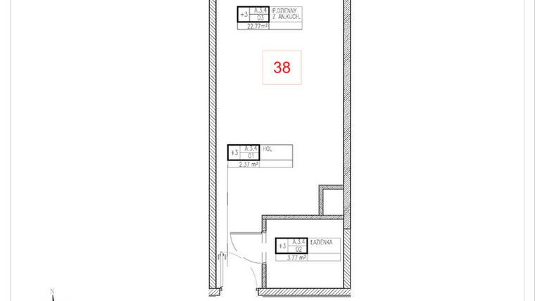 Rzut - Mieszkanie na sprzedaż 1 pokój o powierzchni 28,91 m² - numer A3.4 w Rezydencja Ogród Saski etap I i II
