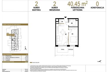 Rzut - Mieszkanie na sprzedaż 2 pokoje o powierzchni 40,45 m² - numer 2.M2 w Osiedle Saturna