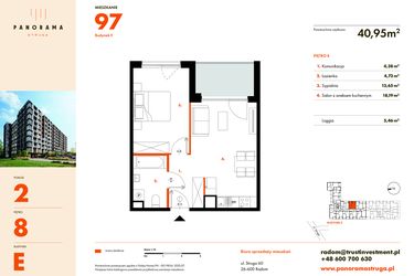 Rzut - Mieszkanie na sprzedaż 2 pokoje o powierzchni 40,95 m² - numer E97 w Panorama Struga