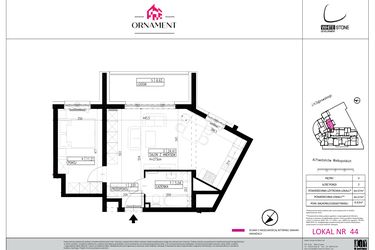 Rzut - Mieszkanie na sprzedaż 2 pokoje o powierzchni 44,57 m² - numer 44 w Ornament