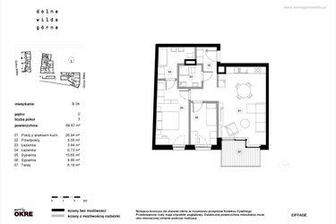Rzut - Mieszkanie na sprzedaż 3 pokoje o powierzchni 69,87 m² - numer B.04 w Dolna Górna Wilda