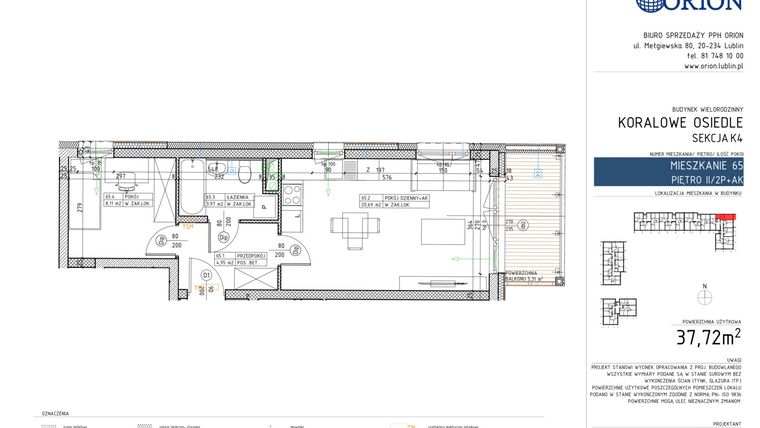 Rzut - Mieszkanie na sprzedaż 2 pokoje o powierzchni 37,72 m² - numer K4-65 w Koralowe Osiedle