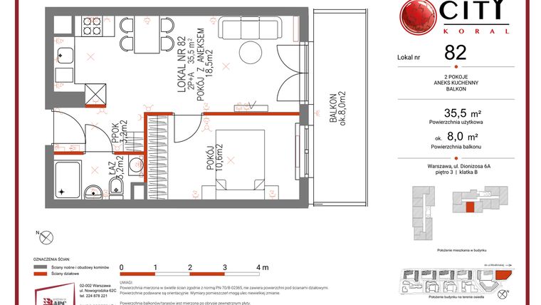 Rzut - Mieszkanie na sprzedaż 2 pokoje o powierzchni 35 m² - numer 82 w Comfort City Koral