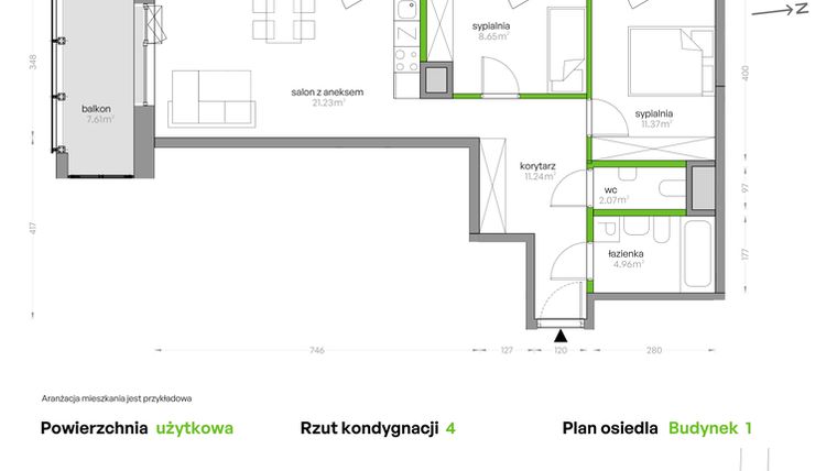 Rzut - Mieszkanie na sprzedaż 3 pokoje o powierzchni 59,52 m² - numer SV/47 w Sikorskiego Vita