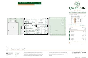 Rzut - Mieszkanie na sprzedaż 4 pokoje o powierzchni 74,48 m² - numer 29.1 w Green Ville