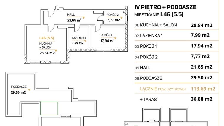 Rzut - Mieszkanie na sprzedaż 4 pokoje o powierzchni 113,69 m² - numer L46 w Zimowa Apartamenty