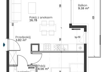 Rzut - Mieszkanie na sprzedaż 2 pokoje o powierzchni 43,59 m² - numer B-23 w Destino