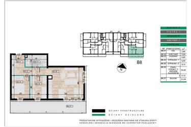 Rzut - Mieszkanie na sprzedaż 3 pokoje o powierzchni 61,32 m² - numer B08 w Lwowska 14