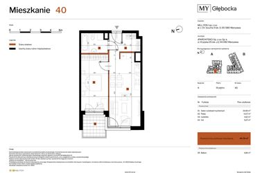 Rzut - Mieszkanie na sprzedaż 2 pokoje o powierzchni 44,76 m² - numer 40 w MY Głębocka