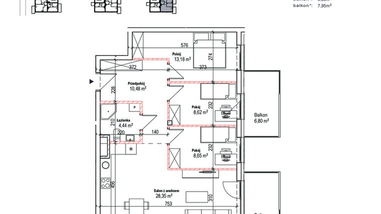 Rzut - Mieszkanie na sprzedaż 4 pokoje o powierzchni 73,72 m² - numer 23B w Łowicka 25