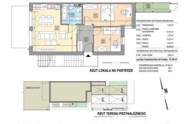 Rzut - Mieszkanie na sprzedaż 3 pokoje o powierzchni 57,38 m² - numer B4-P-B w Osiedle Bakaliowe