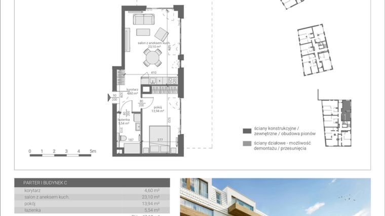 Rzut - Mieszkanie na sprzedaż 2 pokoje o powierzchni 47,18 m² - numer C.M1 w Matemblevo