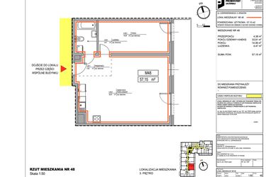Rzut - Mieszkanie na sprzedaż 2 pokoje o powierzchni 57,15 m² - numer 3.48 w Czerwieńskiego 3