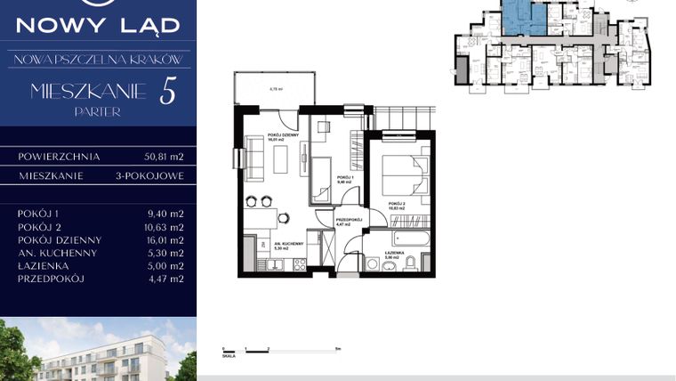 Rzut - Mieszkanie na sprzedaż 3 pokoje o powierzchni 50,81 m² - numer 5 w Nowa Pszczelna