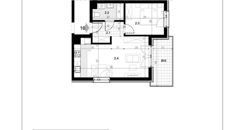 Rzut - Mieszkanie na sprzedaż 2 pokoje o powierzchni 42,18 m² - numer C1.16 w Centralna II