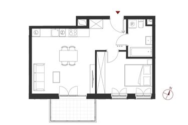 Rzut - Mieszkanie na sprzedaż 2 pokoje o powierzchni 43,34 m² - numer B.1.10 w Apartamenty Symfonia