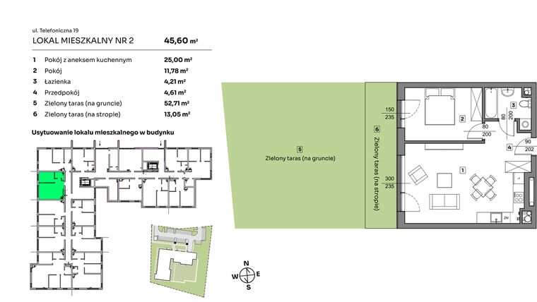 Rzut - Mieszkanie na sprzedaż 2 pokoje o powierzchni 45,6 m² - numer 2 w Nova Radiostacja