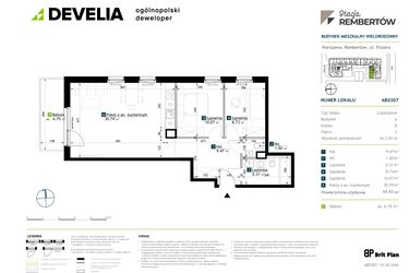 Rzut - Mieszkanie na sprzedaż 3 pokoje o powierzchni 65,82 m² - numer AB0307 w Stacja Rembertów