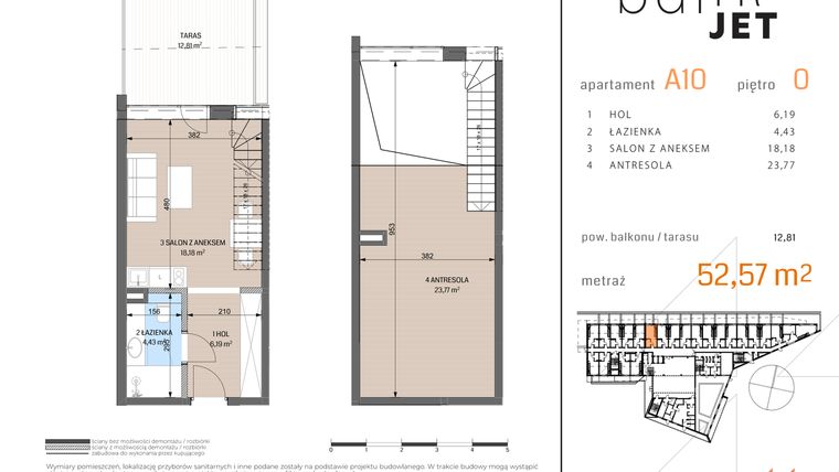 Rzut - Mieszkanie na sprzedaż 2 pokoje o powierzchni 52,57 m² - numer A10 w Baltic Jet