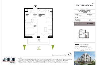 Rzut - Mieszkanie na sprzedaż 2 pokoje o powierzchni 36,93 m² - numer 77E.2 w Strzeszyńska 77