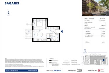 Rzut - Mieszkanie na sprzedaż 1 pokój o powierzchni 32,46 m² - numer BC0001 w Niedziałkowskiego Park