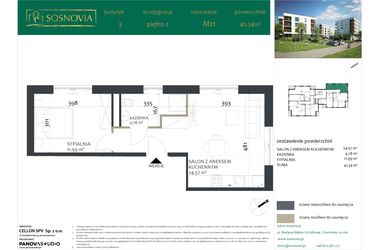 Rzut - Mieszkanie na sprzedaż 2 pokoje o powierzchni 41,34 m² - numer 3.M11 w Sosnovia