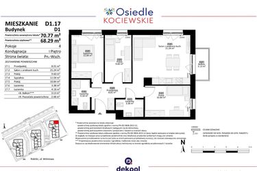 Rzut - Mieszkanie na sprzedaż 4 pokoje o powierzchni 68,29 m² - numer D1.17 w Osiedle Kociewskie etap III