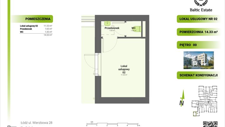 Rzut - Lokal użytkowy na sprzedaż 2 pokoje o powierzchni 14,62 m² - numer 00.U.02 w Dom Architekta
