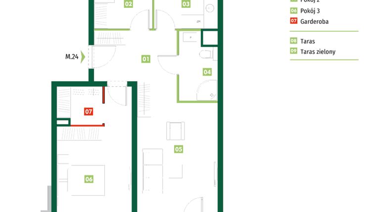 Rzut - Mieszkanie na sprzedaż 3 pokoje o powierzchni 68,6 m² - numer 9.23 w Zielona Przystań
