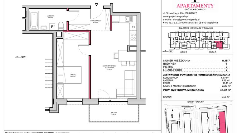 Rzut - Mieszkanie na sprzedaż 2 pokoje o powierzchni 48,92 m² - numer A.17 w Apartamenty Grójeckie Ogrody