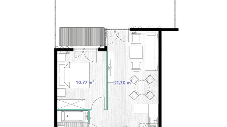 Rzut - Mieszkanie na sprzedaż 2 pokoje o powierzchni 40,62 m² - numer A.00.10 w Do Wilgi