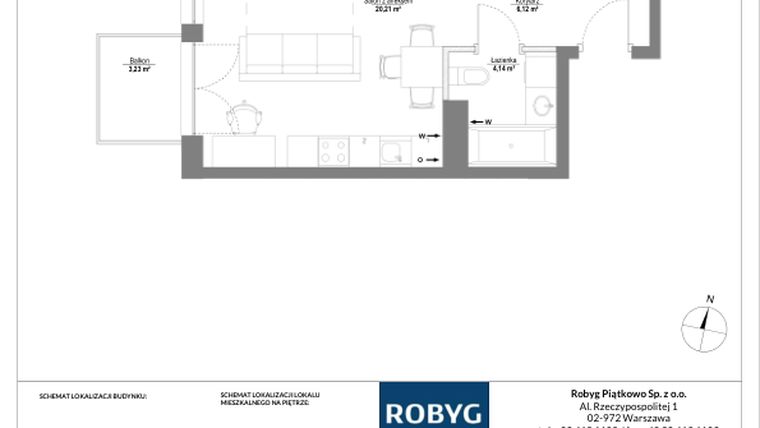Rzut - Mieszkanie na sprzedaż 1 pokój o powierzchni 30,47 m² - numer B.2M10 w Początek Piątkowo bud. B