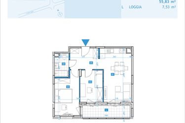 Rzut - Mieszkanie na sprzedaż 3 pokoje o powierzchni 55,83 m² - numer F22 w Osiedle Botaników etap F