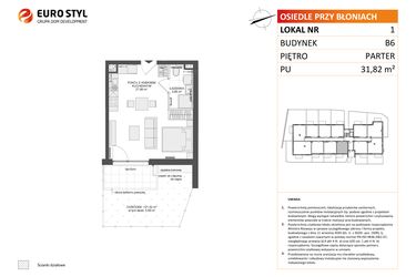 Rzut - Mieszkanie na sprzedaż 1 pokój o powierzchni 31,82 m² - numer B6.1 w Osiedle Przy Błoniach 3 etap IV