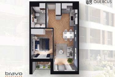 Rzut - Mieszkanie na sprzedaż 2 pokoje o powierzchni 40,66 m² - numer B2.54 w Quercus