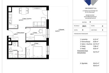 Rzut - Mieszkanie na sprzedaż 3 pokoje o powierzchni 54,75 m² - numer 10C/1 w Jasielska 8C etap II