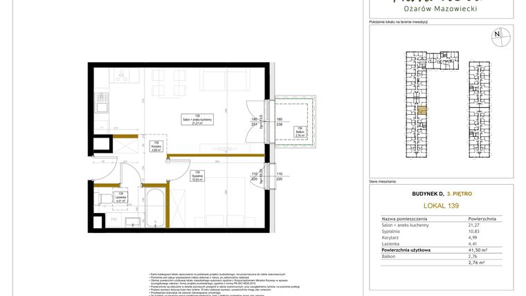 Rzut - Mieszkanie na sprzedaż 2 pokoje o powierzchni 41,5 m² - numer 139 w Aura Nova etap II