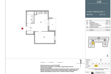 Rzut - Mieszkanie na sprzedaż 2 pokoje o powierzchni 35,07 m² - numer 2 w Morwowa 3 - Apartamenty Inwestycyjne