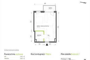 Rzut - Mieszkanie na sprzedaż 1 pokój o powierzchni 32,03 m² - numer 1.1.17 w Aroniowa Vita