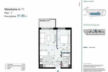 Rzut - Mieszkanie na sprzedaż 2 pokoje o powierzchni 41,86 m² - numer 71 w Medyków 32