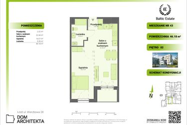 Rzut - Mieszkanie na sprzedaż 2 pokoje o powierzchni 46,18 m² - numer 02.M.43 w Dom Architekta