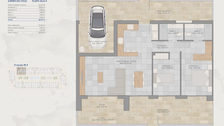 Rzut - Dom na sprzedaż 2 pokoje o powierzchni 68,7 m² - numer B-j w Domy w Torre-Pacheco - 81397791