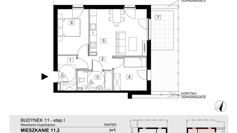 Rzut - Mieszkanie na sprzedaż 3 pokoje o powierzchni 54,09 m² - numer 11.2 w Jasieny