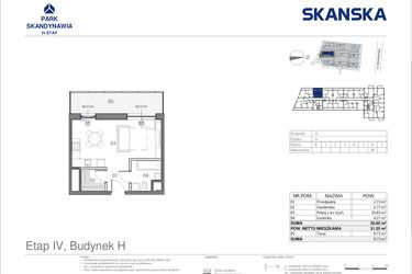 Rzut - Mieszkanie na sprzedaż 1 pokój o powierzchni 30,6 m² - numer HA0638 w Park Skandynawia V